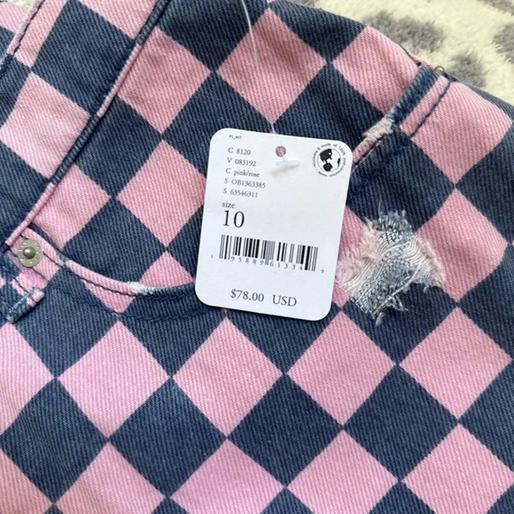 Free People Pink and Blue Checkered Denim Skirt - Picture 3 of 7